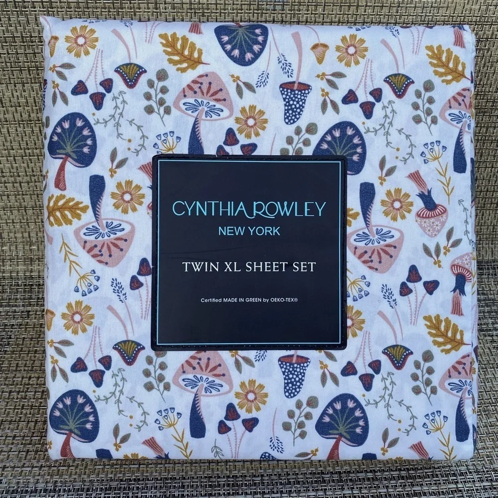Cynthia Rowley Mushrooms Flowers Cottage Microfiber TWIN XL Sheet Set 3pc